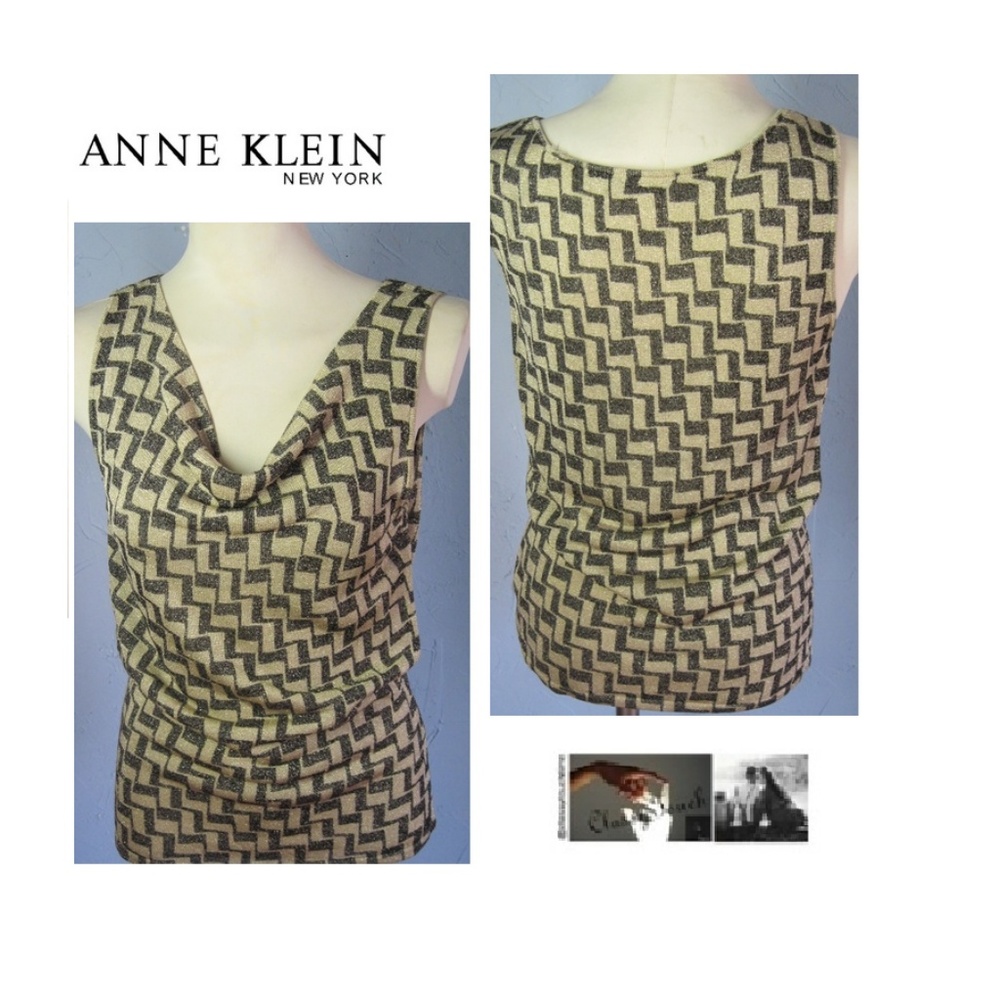Anne Klein New Black Gold Glittery Top Size L - Picture 1 of 8